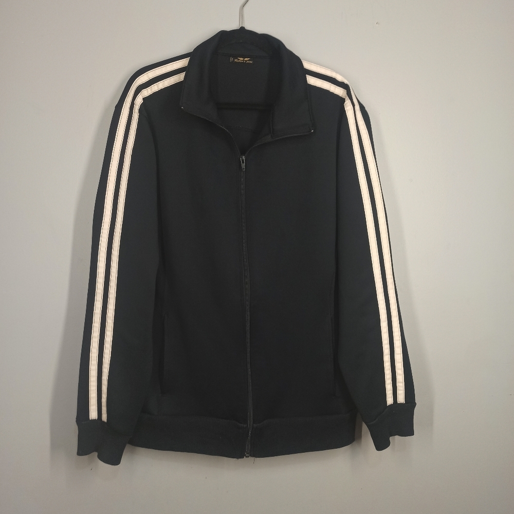 Robin's Jeans Men's Black Track Jacket with White Stripes. Size XL